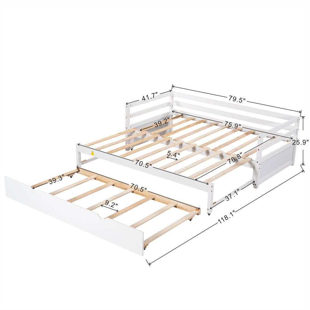 White Double Twin Daybed with Trundle by ATHMILE 4 White Double Twin Daybed with Trundle by ATHMILE - Image 4