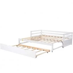 White Double Twin Daybed with Trundle by ATHMILE