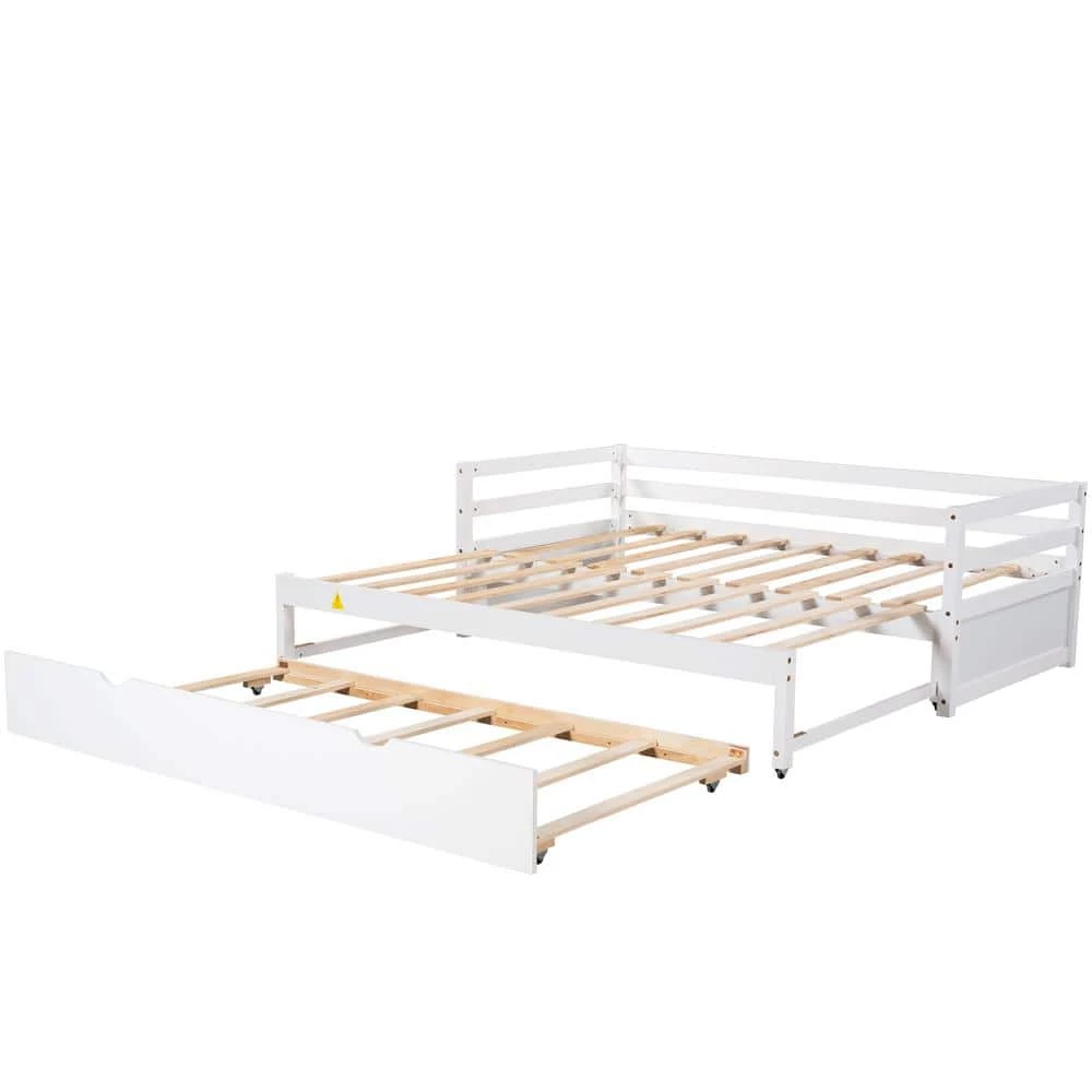 White Double Twin Daybed with Trundle by ATHMILE 1 White Double Twin Daybed with Trundle by ATHMILE
