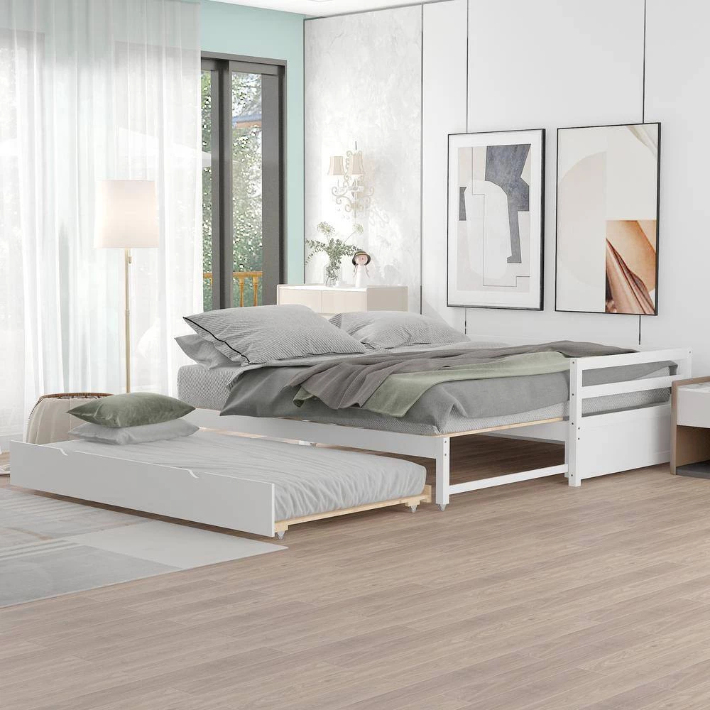 White Double Twin Daybed with Trundle by ATHMILE 3 White Double Twin Daybed with Trundle by ATHMILE - Image 3