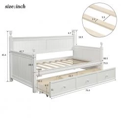 White Wood Daybed with 3-Drawers, Twin Size Daybed, No Box Spring Needed by ATHMILE -ATHMILE Sales Store white athmile daybeds gz lp000077aak c3 1000