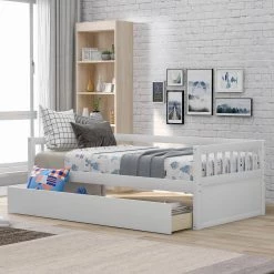 White Twin Daybed with Inseparable 2-Drawers by ATHMILE -ATHMILE Sales Store white athmile daybeds gz wf196015aak 31 1000