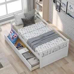 White Twin Daybed with Inseparable 2-Drawers by ATHMILE -ATHMILE Sales Store white athmile daybeds gz wf196015aak 76 1000