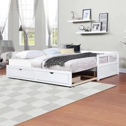 White Wooden Twin Size Daybed with Trundle and 2-Drawers by ATHMILE -ATHMILE Sales Store white athmile daybeds gzx b2w20221292 31 1000