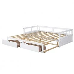 White Wooden Twin Size Daybed with Trundle and 2-Drawers by ATHMILE