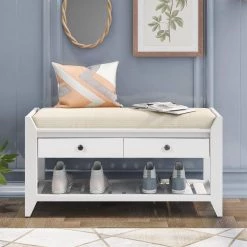 White Storage Bench 39 in. L x 14 in. W x 19.8 in. H by ATHMILE -ATHMILE Sales Store white athmile dining benches ccwf195386aak 31 1000