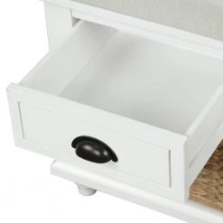 White Storage Bench with 3-Drawers and 3-Rattan Baskets 42.1 in. L x 15.4 in. W x 18.7 in. H by ATHMILE -ATHMILE Sales Store white athmile dining benches gz b2w20220667 1f 1000