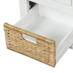 White Storage Bench with 3-Drawers and 3-Rattan Baskets 42.1 in. L x 15.4 in. W x 18.7 in. H by ATHMILE -ATHMILE Sales Store white athmile dining benches gz b2w20220667 4f 1000