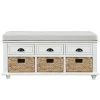 White Storage Bench with 3-Drawers and 3-Rattan Baskets 42.1 in. L x 15.4 in. W x 18.7 in. H by ATHMILE