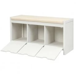 White Storage Bench with Removable Cushion and 3-Flip Lock Storage Cubbies 39 in. L x 14 in. W x 19.8 in. H by ATHMILE -ATHMILE Sales Store white athmile dining benches gz b2w20220678 1f 1000