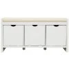 White Storage Bench with Removable Cushion and 3-Flip Lock Storage Cubbies 39 in. L x 14 in. W x 19.8 in. H by ATHMILE