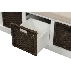 White Storage Bench with Removable Cushion and 3-Rattan Basket 43.7 in. L x 15.7 in. W x 17 in. H by ATHMILE -ATHMILE Sales Store white athmile dining benches gz b2w20220685 c3 1000