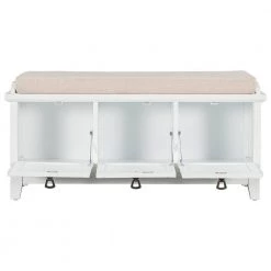 White Storage Bench with Beige Cushion(42.9 in. L x 15 in. W x 19.3 in. H) by ATHMILE 13 White Storage Bench with Beige Cushion(42.9 in. L x 15 in. W x 19.3 in. H) by ATHMILE -ATHMILE Sales Store white athmile dining benches gz b2w20221753 1f 1000