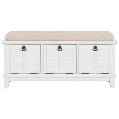 White Storage Bench with Beige Cushion(42.9 in. L x 15 in. W x 19.3 in. H) by ATHMILE