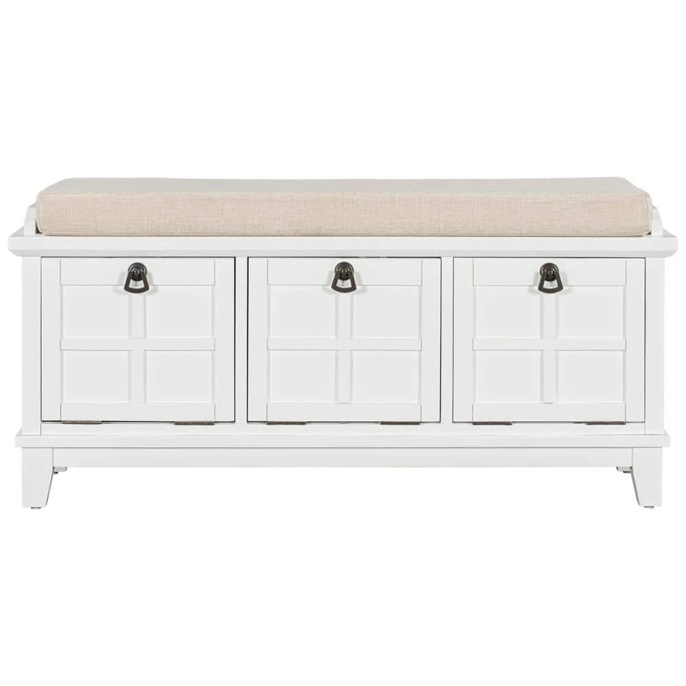 White Storage Bench with Beige Cushion(42.9 in. L x 15 in. W x 19.3 in. H) by ATHMILE 1 White Storage Bench with Beige Cushion(42.9 in. L x 15 in. W x 19.3 in. H) by ATHMILE