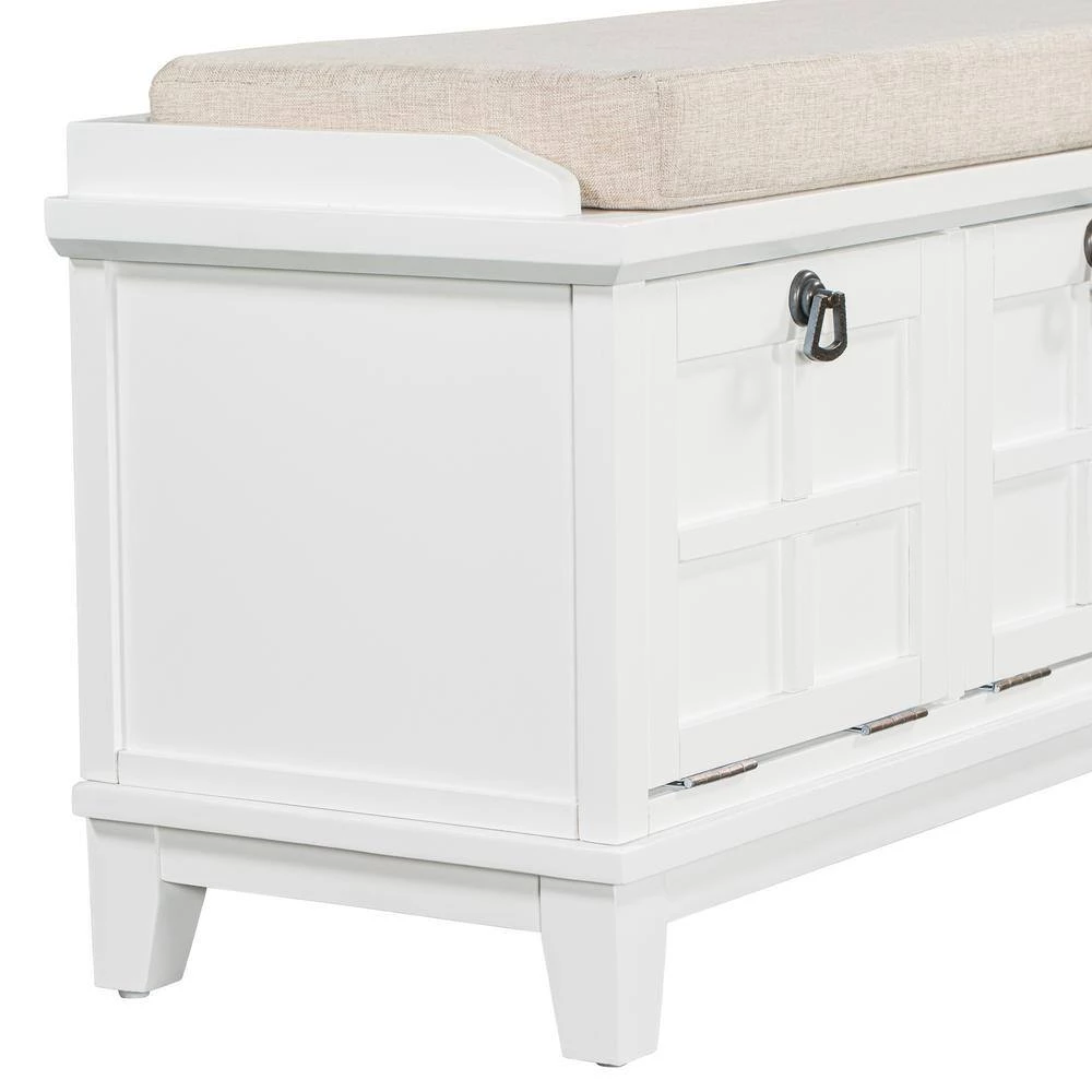 White Storage Bench with Beige Cushion(42.9 in. L x 15 in. W x 19.3 in. H) by ATHMILE 8 White Storage Bench with Beige Cushion(42.9 in. L x 15 in. W x 19.3 in. H) by ATHMILE - Image 8