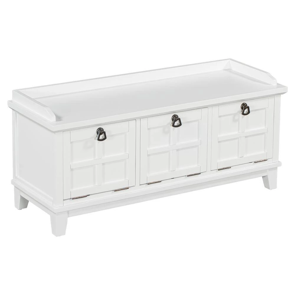 White Storage Bench with Beige Cushion(42.9 in. L x 15 in. W x 19.3 in. H) by ATHMILE 2 White Storage Bench with Beige Cushion(42.9 in. L x 15 in. W x 19.3 in. H) by ATHMILE - Image 2