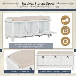 White Storage Bench with Beige Cushion(42.9 in. L x 15 in. W x 19.3 in. H) by ATHMILE 15 White Storage Bench with Beige Cushion(42.9 in. L x 15 in. W x 19.3 in. H) by ATHMILE -ATHMILE Sales Store white athmile dining benches gz b2w20221753 fa 1000