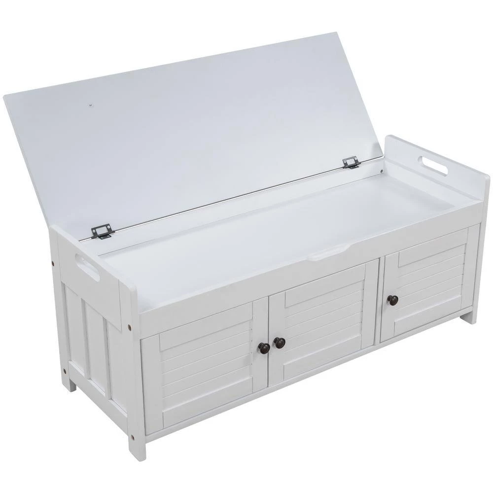 White Storage Bench with Removable Cushion and 3 Shutter-shaped Doors 43.5"L x 16"W x 18"H by ATHMILE 11 White Storage Bench with Removable Cushion and 3 Shutter-shaped Doors 43.5"L x 16"W x 18"H by ATHMILE - Image 11