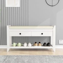 White Storage Bench with Cushioned and Drawers 39 in. L x 14 in. W x 19.8 in. H by ATHMILE 13 White Storage Bench with Cushioned and Drawers 39 in. L x 14 in. W x 19.8 in. H by ATHMILE -ATHMILE Sales Store white athmile dining benches gzx b2w20220587 31 1000