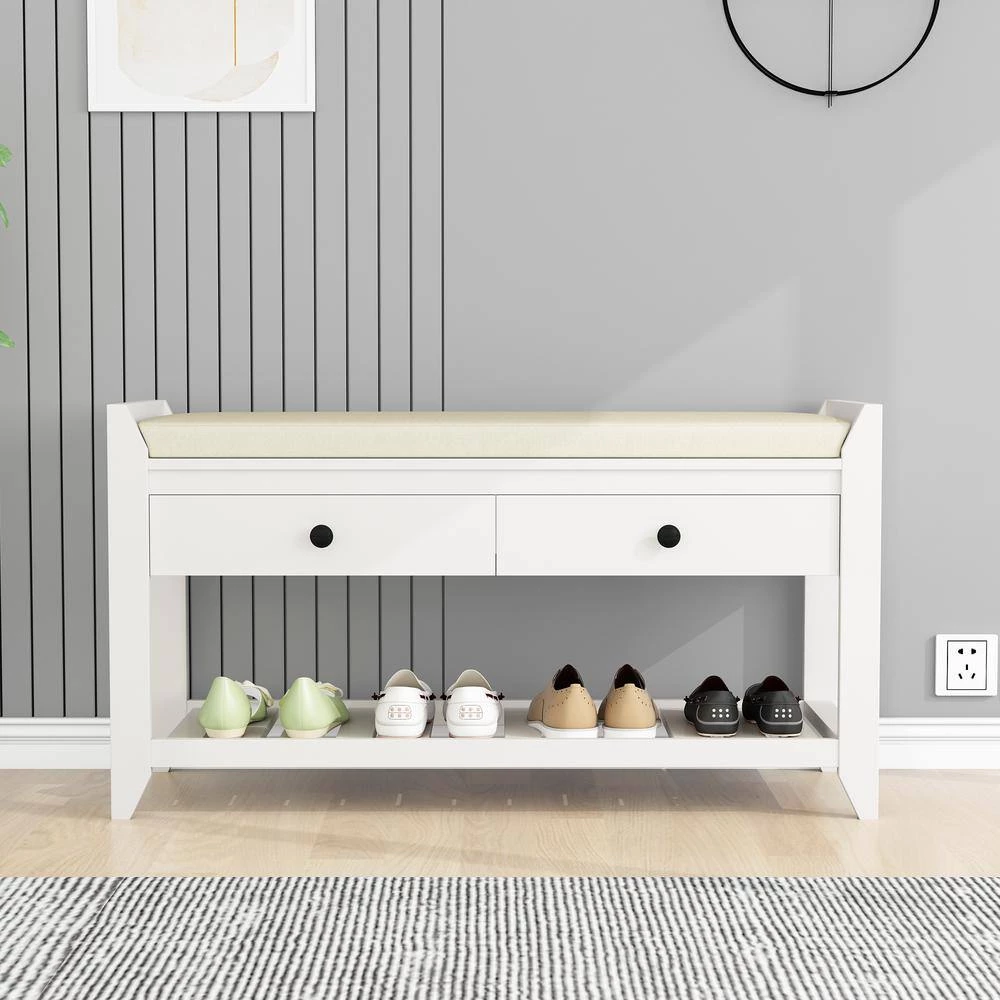 White Storage Bench with Cushioned and Drawers 39 in. L x 14 in. W x 19.8 in. H by ATHMILE 7 White Storage Bench with Cushioned and Drawers 39 in. L x 14 in. W x 19.8 in. H by ATHMILE - Image 7
