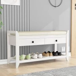 White Storage Bench with Cushioned and Drawers 39 in. L x 14 in. W x 19.8 in. H by ATHMILE 12 White Storage Bench with Cushioned and Drawers 39 in. L x 14 in. W x 19.8 in. H by ATHMILE -ATHMILE Sales Store white athmile dining benches gzx b2w20220587 44 1000