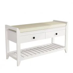 White Storage Bench with Cushioned and Drawers 39 in. L x 14 in. W x 19.8 in. H by ATHMILE