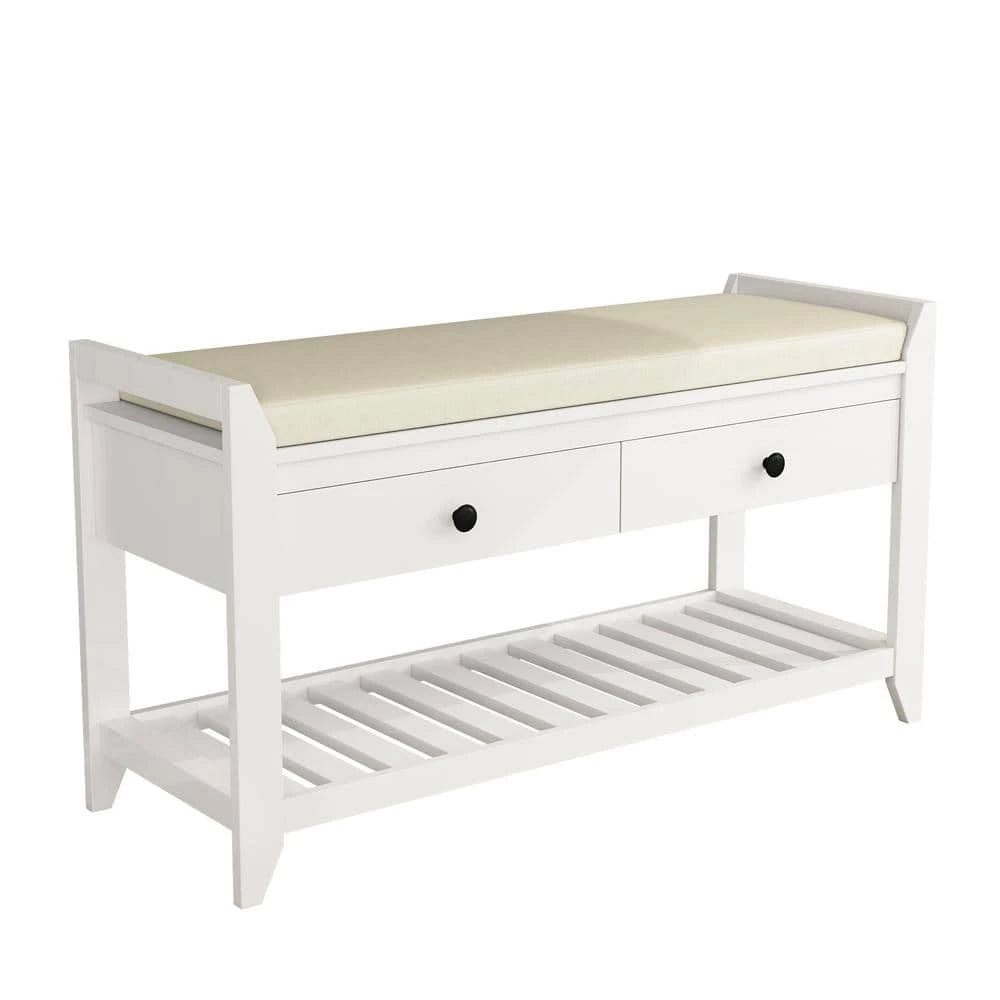 White Storage Bench with Cushioned and Drawers 39 in. L x 14 in. W x 19.8 in. H by ATHMILE 1 White Storage Bench with Cushioned and Drawers 39 in. L x 14 in. W x 19.8 in. H by ATHMILE