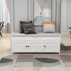 White Shoe Bench with Removable Cushion and Hidden Storage Space 43.5 in. L x 16 in. W x 18 in. H by ATHMILE 23 White Shoe Bench with Removable Cushion and Hidden Storage Space 43.5 in. L x 16 in. W x 18 in. H by ATHMILE -ATHMILE Sales Store white athmile dining benches gzx b2w20220686 31 1000
