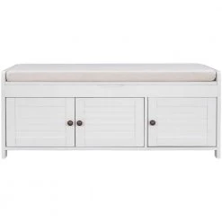 White Shoe Bench with Removable Cushion and Hidden Storage Space 43.5 in. L x 16 in. W x 18 in. H by ATHMILE