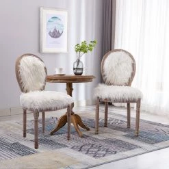 White faux fur Dining Chairs (Set of 2) by ATHMILE 13 White faux fur Dining Chairs (Set of 2) by ATHMILE -ATHMILE Sales Store white athmile dining chairs ddw21238822 31 1000