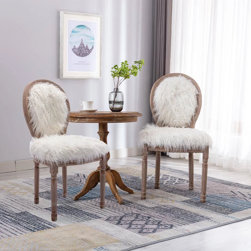 White faux fur Dining Chairs (Set of 2) by ATHMILE 7 White faux fur Dining Chairs (Set of 2) by ATHMILE - Image 7