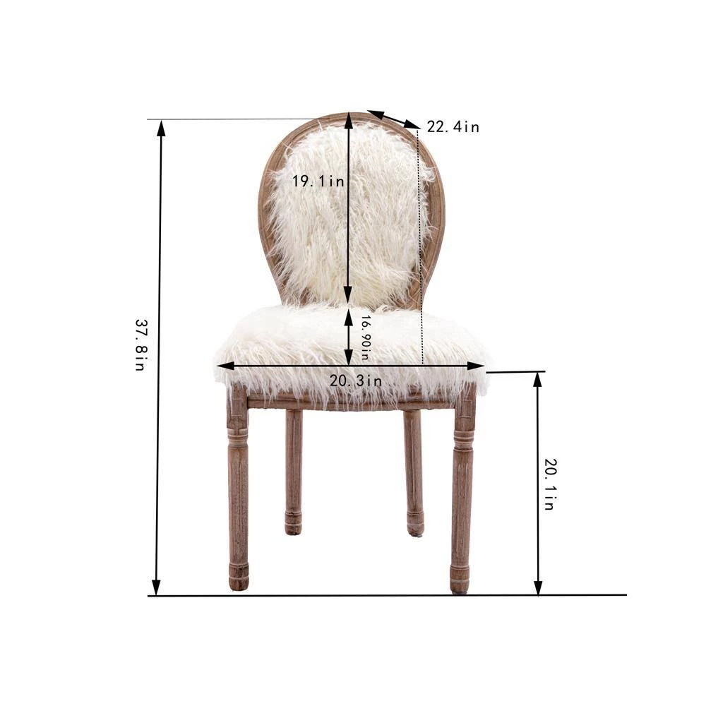 White faux fur Dining Chairs (Set of 2) by ATHMILE 6 White faux fur Dining Chairs (Set of 2) by ATHMILE - Image 6