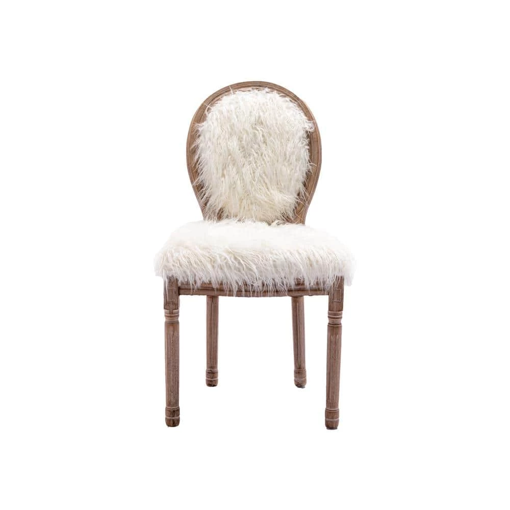 White faux fur Dining Chairs (Set of 2) by ATHMILE 1 White faux fur Dining Chairs (Set of 2) by ATHMILE