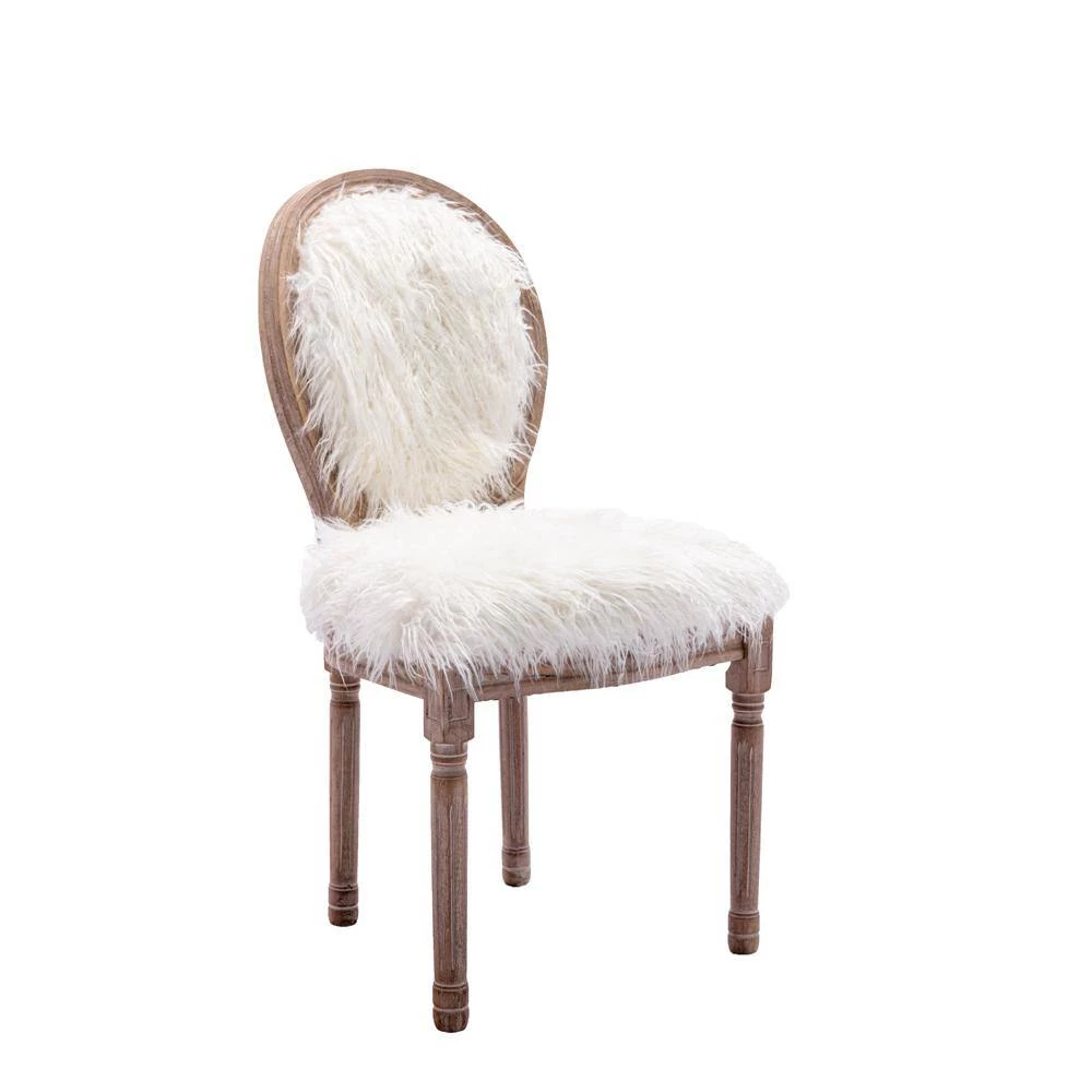 White faux fur Dining Chairs (Set of 2) by ATHMILE 2 White faux fur Dining Chairs (Set of 2) by ATHMILE - Image 2