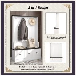 White Hall Tree with 4-Hooks and 3-Large Drawers by ATHMILE 12 White Hall Tree with 4-Hooks and 3-Large Drawers by ATHMILE -ATHMILE Sales Store white athmile hall trees ccwf282888aak 44 1000