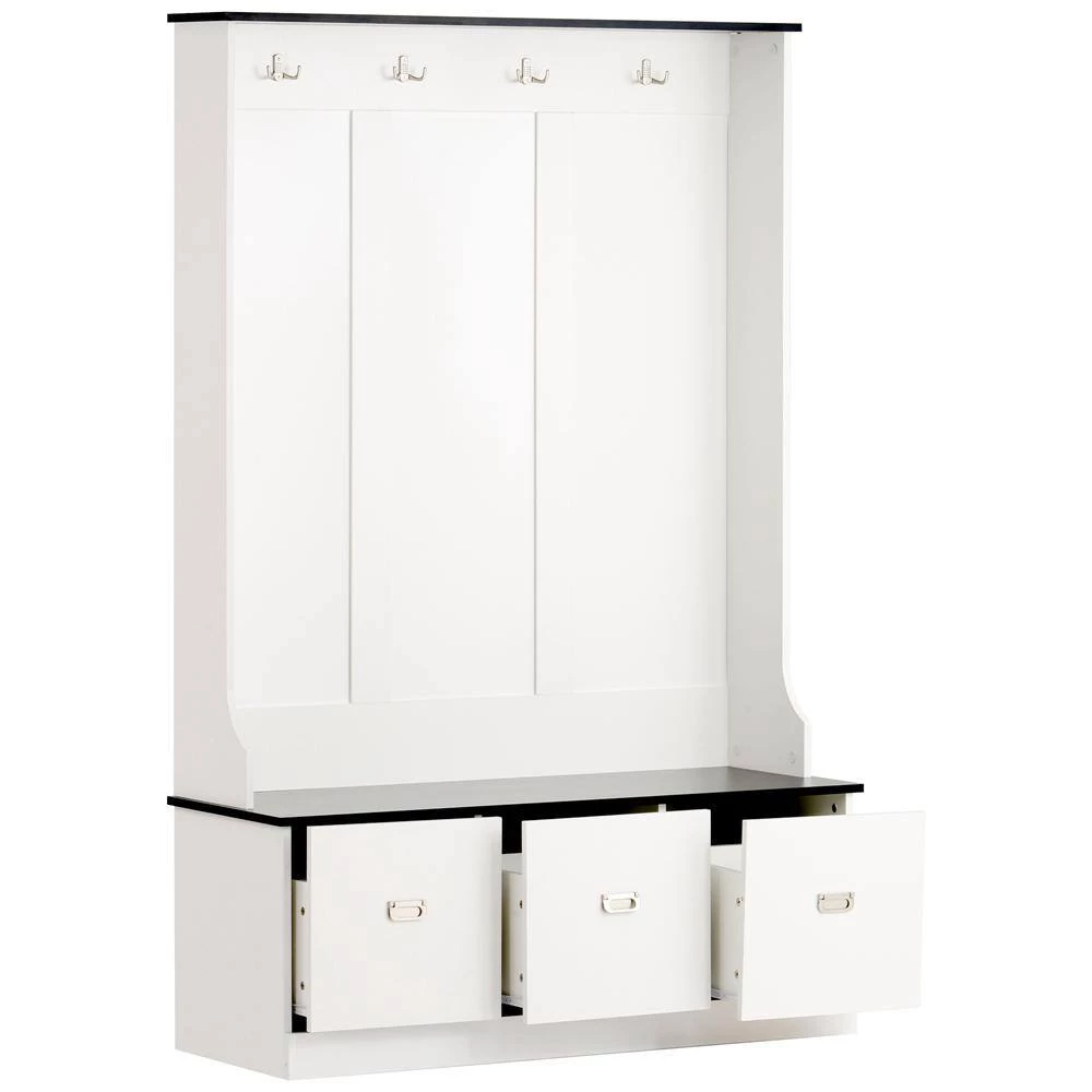 White Hall Tree with 4-Hooks and 3-Large Drawers by ATHMILE 2 White Hall Tree with 4-Hooks and 3-Large Drawers by ATHMILE - Image 2