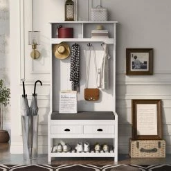White Hall Trees with 4-Hooks by ATHMILE -ATHMILE Sales Store white athmile hall trees ddwf287813aak 31 1000