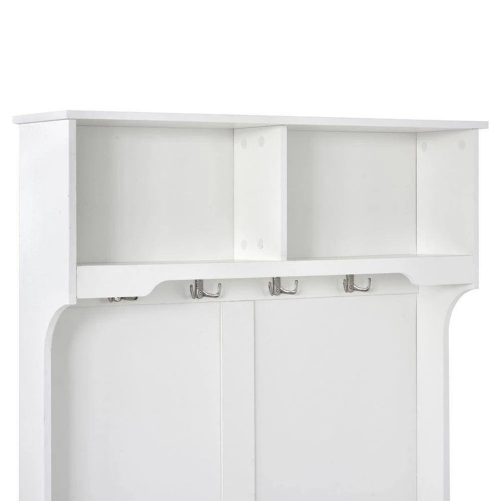 3-in-1 Design White Hall Tree with 4 Hooks, Coat Hanger and Storage Bench, by ATHMILE 6 3-in-1 Design White Hall Tree with 4 Hooks, Coat Hanger and Storage Bench, by ATHMILE - Image 6