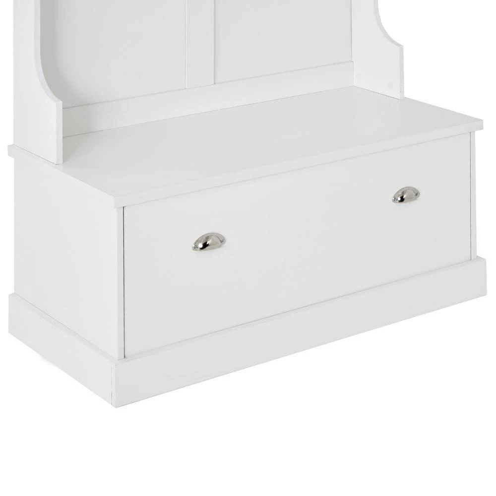 3-in-1 Design White Hall Tree with 4 Hooks, Coat Hanger and Storage Bench, by ATHMILE 7 3-in-1 Design White Hall Tree with 4 Hooks, Coat Hanger and Storage Bench, by ATHMILE - Image 7