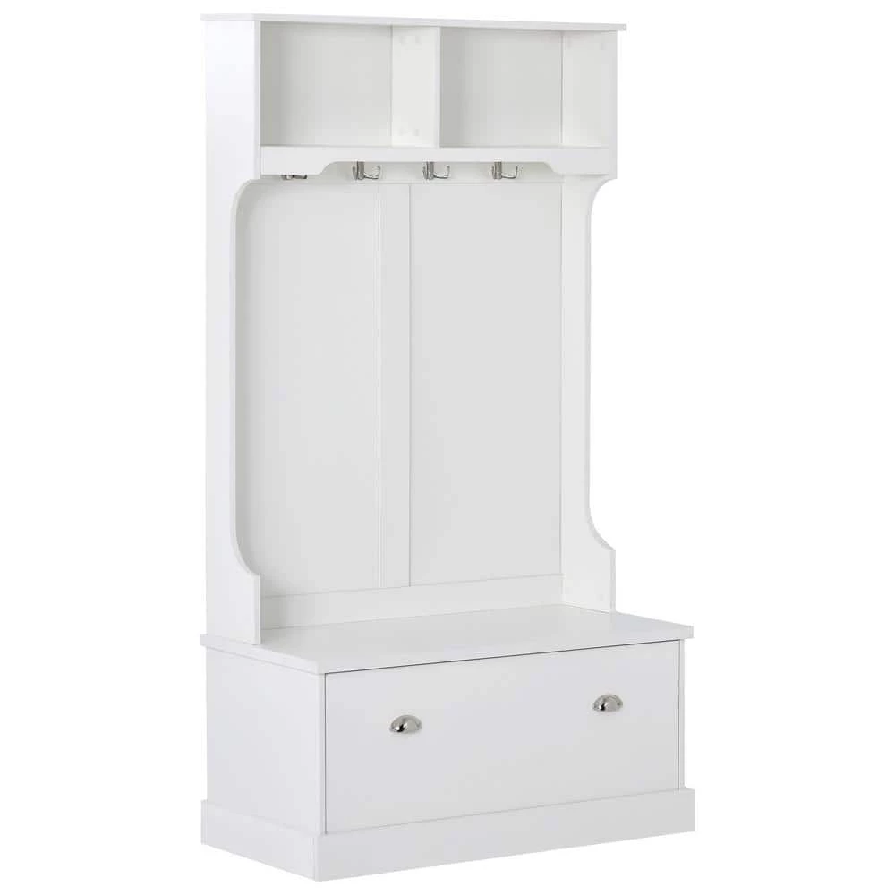3-in-1 Design White Hall Tree with 4 Hooks, Coat Hanger and Storage Bench, by ATHMILE 9 3-in-1 Design White Hall Tree with 4 Hooks, Coat Hanger and Storage Bench, by ATHMILE - Image 9