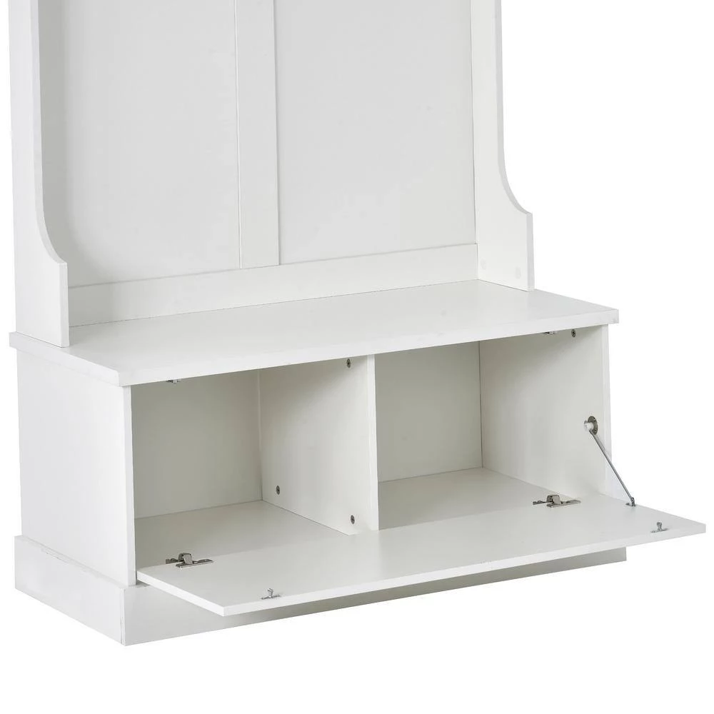 3-in-1 Design White Hall Tree with 4 Hooks, Coat Hanger and Storage Bench, by ATHMILE 8 3-in-1 Design White Hall Tree with 4 Hooks, Coat Hanger and Storage Bench, by ATHMILE - Image 8