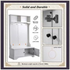 3-in-1 Design White Hall Tree with 4 Hooks and Shelves Cabinet by ATHMILE 13 3-in-1 Design White Hall Tree with 4 Hooks and Shelves Cabinet by ATHMILE -ATHMILE Sales Store white athmile hall trees gz b2w20220192 1f 1000