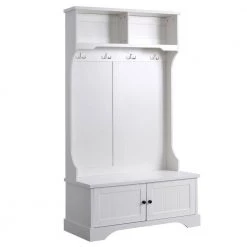 White Hall Tree with Shelves Cabinet and Four Hooks by ATHMILE -ATHMILE Sales Store white athmile hall trees gzx b2w20221361 fa 1000
