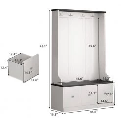 White Hall Tree with 4 -ooks and 3-Large Drawers by ATHMILE -ATHMILE Sales Store white athmile hall trees gzx b2w20221364 c3 1000