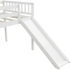White Twin Size Low Loft Bed with Adjustable Slide and Staircase by ATHMILE -ATHMILE Sales Store white athmile kids beds ccsm000200aak 4f 1000