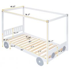 White Wood Frame Twin Bed Frame by ATHMILE -ATHMILE Sales Store white athmile kids beds dswf290139aak c3 1000