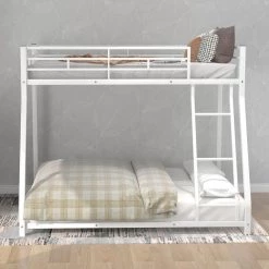 White Metal Frame Full Bed Frame by ATHMILE -ATHMILE Sales Store white athmile kids beds dztmf286653aak 44 1000