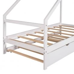White Twin Size Wooden House Bed with Twin Size Trundle by ATHMILE -ATHMILE Sales Store white athmile kids beds gz b2w20220447 1f 1000