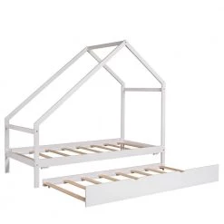 White Twin Size Wooden House Bed with Twin Size Trundle by ATHMILE -ATHMILE Sales Store white athmile kids beds gz b2w20220447 76 1000
